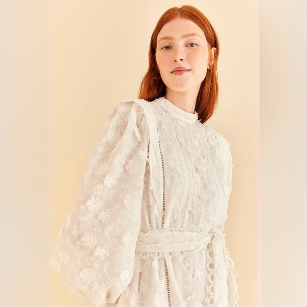Farm Rio Off-White 3d Flower Pleated Mini Dress - Picture 5 of 13